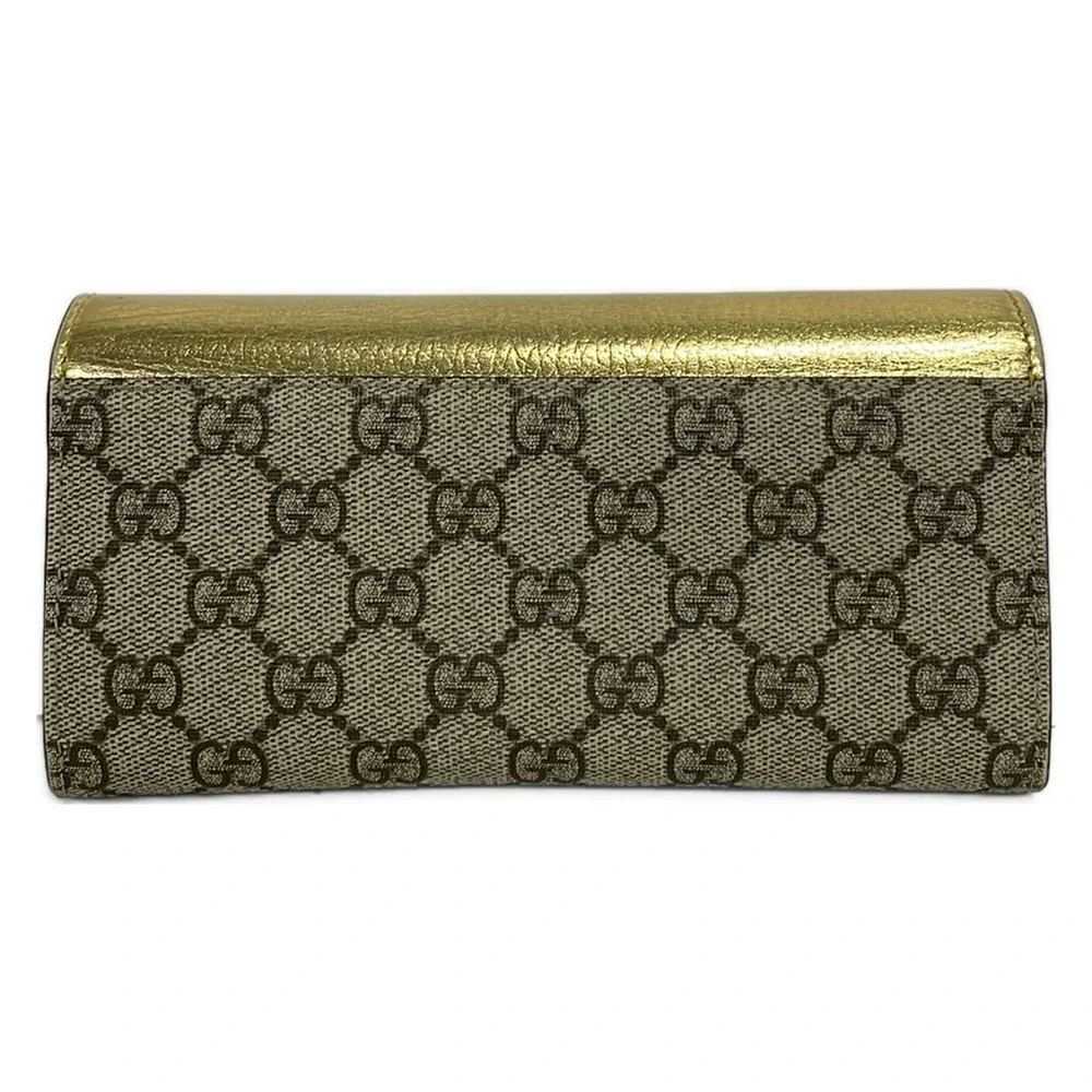 Gucci GG Marmont Long Wallet 456116 Gold Beige Dark Brown Leather PVC - Picture 2 of 8